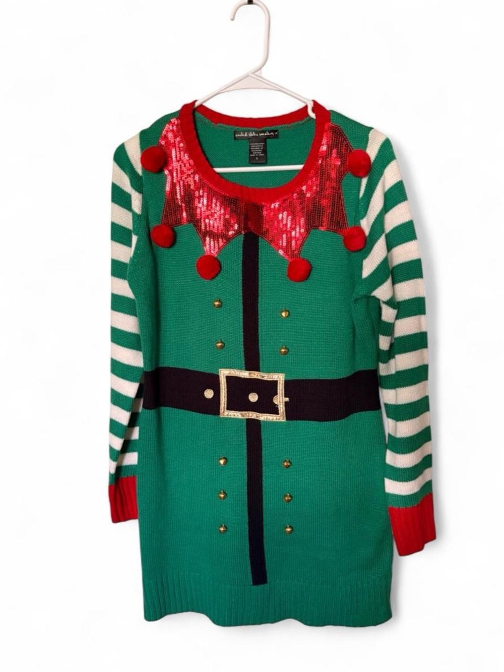 united states sweaters Green and Red Elf Knit Woman’s Dress Small.